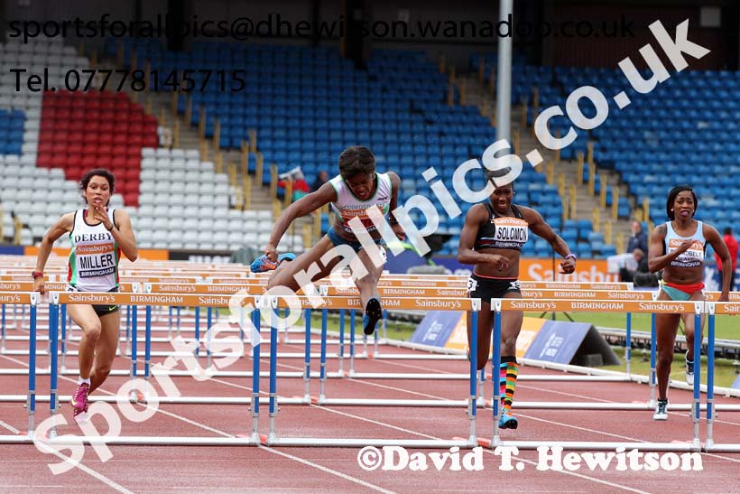 Tiffany Porter (Woodford Green) wins 100 metres hurdles, 2014 Sainsbury's British Championships. Photo: David T. Hewitson/Sports for All Pics